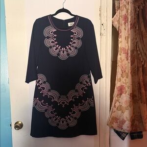 Eliza J Black Dress with Pink Embroidery